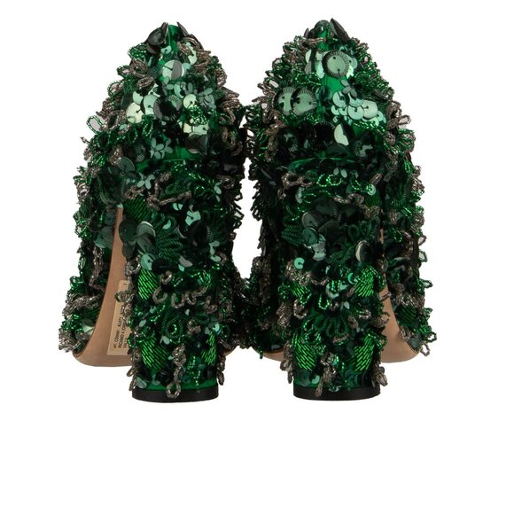Dolce & Gabbana - Pearl Sequin Embroidered High Heel Pumps VALLY Green Emerald 3 - Picture 2 of 5
